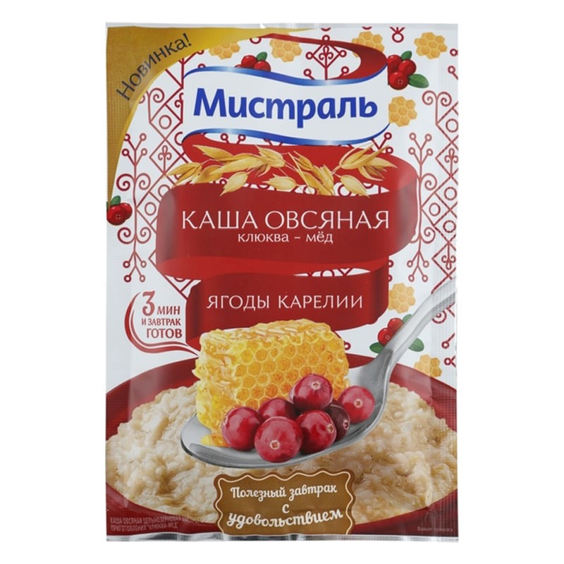 Каша мистраль овсяная клюква мед 40г