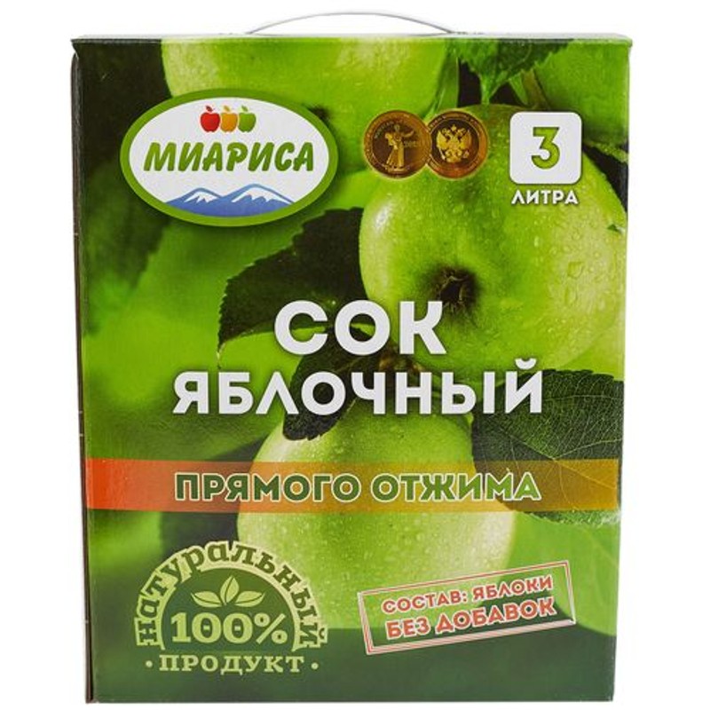 Сок натуральный яблочный 3 л миариса