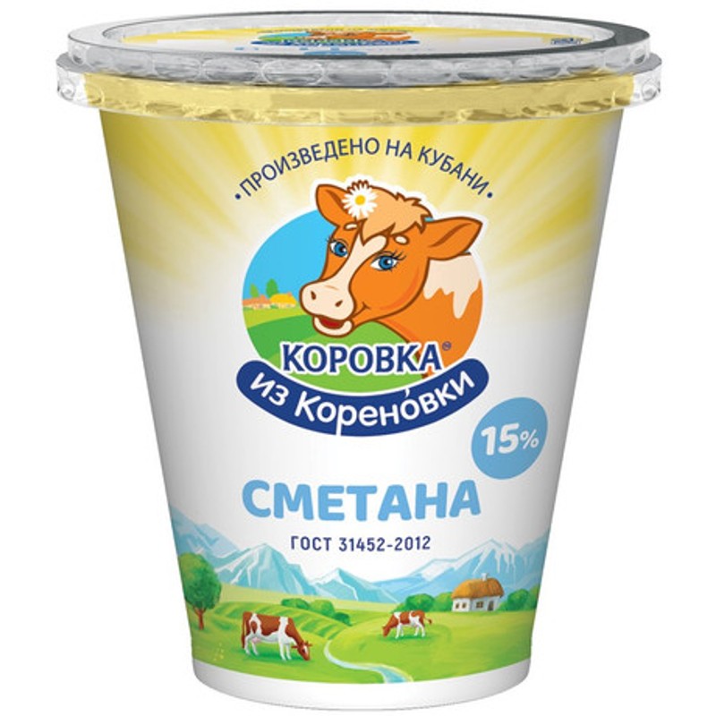 Сметана коровка из кореновки 15% 300г стакан