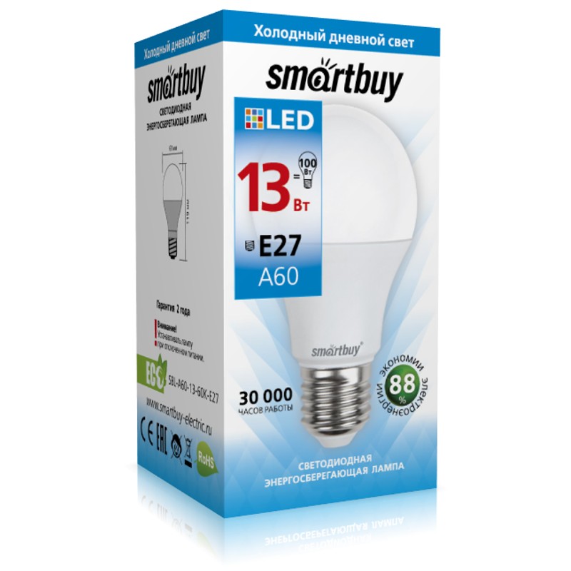 Светодиодная лампа led smartbuy a-60-13w /e27