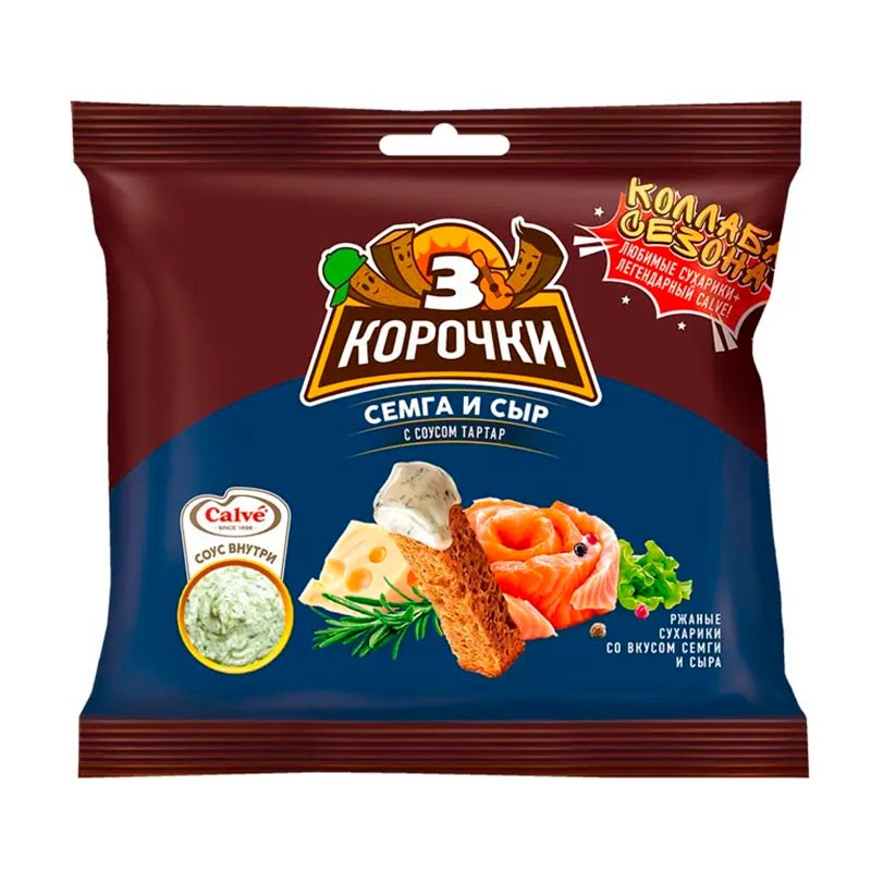 Сухарики 3 корочки ржан семга/соус тартар 60г
