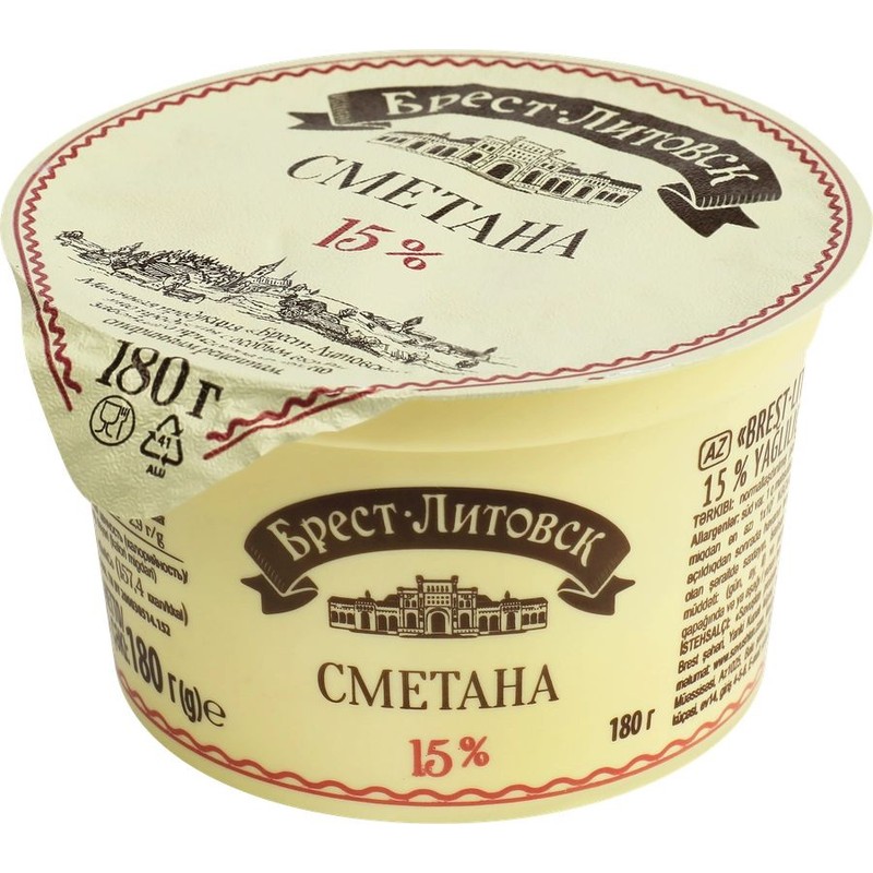 Сметана брест-литовск 15% 180г