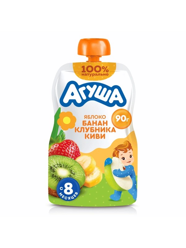 Пюре агуша яблоко-банан-клубника-киви 90г