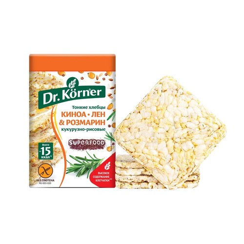 Хлебцы Рисовые Киноа, льном и размарином 100 гр Dr.Korner