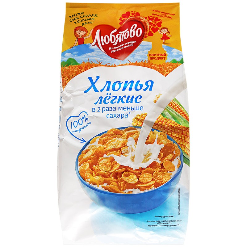 Хлопья кукурузные любятово легкие 270г