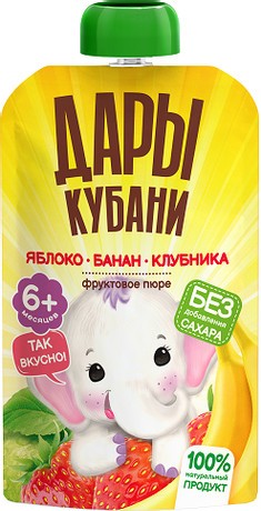 Пюре дары кубани яблоко/банан/клубника 90г д/п