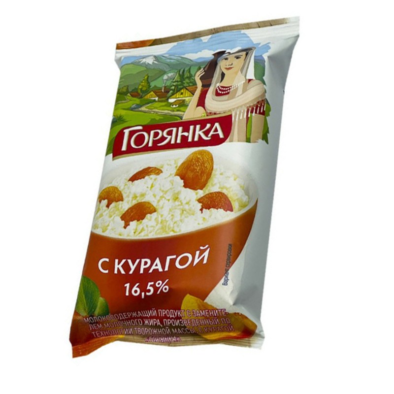 Продукт творож горянка 16,5% 180г с курагой