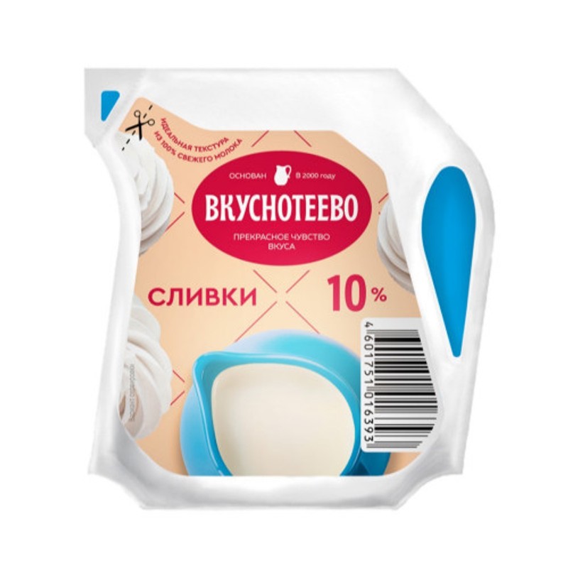 Сливки ультрапаст вкуснотеево 10% 125г