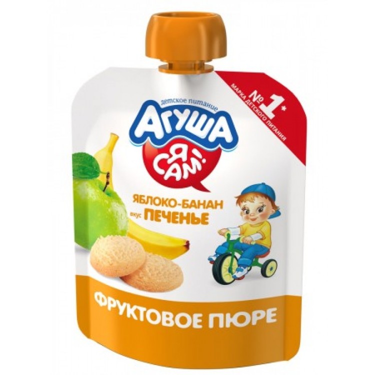 Пюре агуша я сам яблоко/банан/печенье 90г