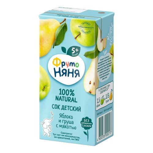 Сок фрутоняня яблочно-грушевый с мякотью 0,2л