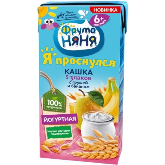 Каша фрутоняня молоч йогуртная 5 злаков с грушей и бананом 200мл