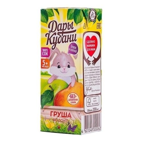 Сок дары кубани ялоко/груша 5+мес 0,2л