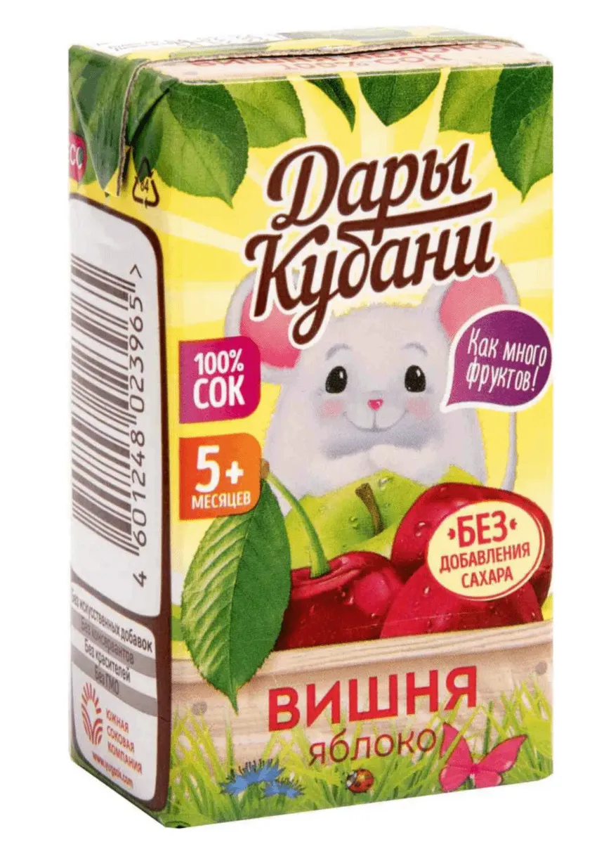 Сок дары кубани яблоко-вишня дет 0,125л