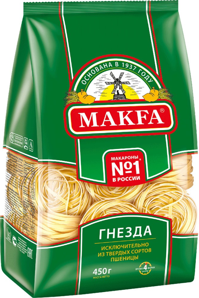 Макаронные изделия макфа тальятелле лапша для гнезда 450г