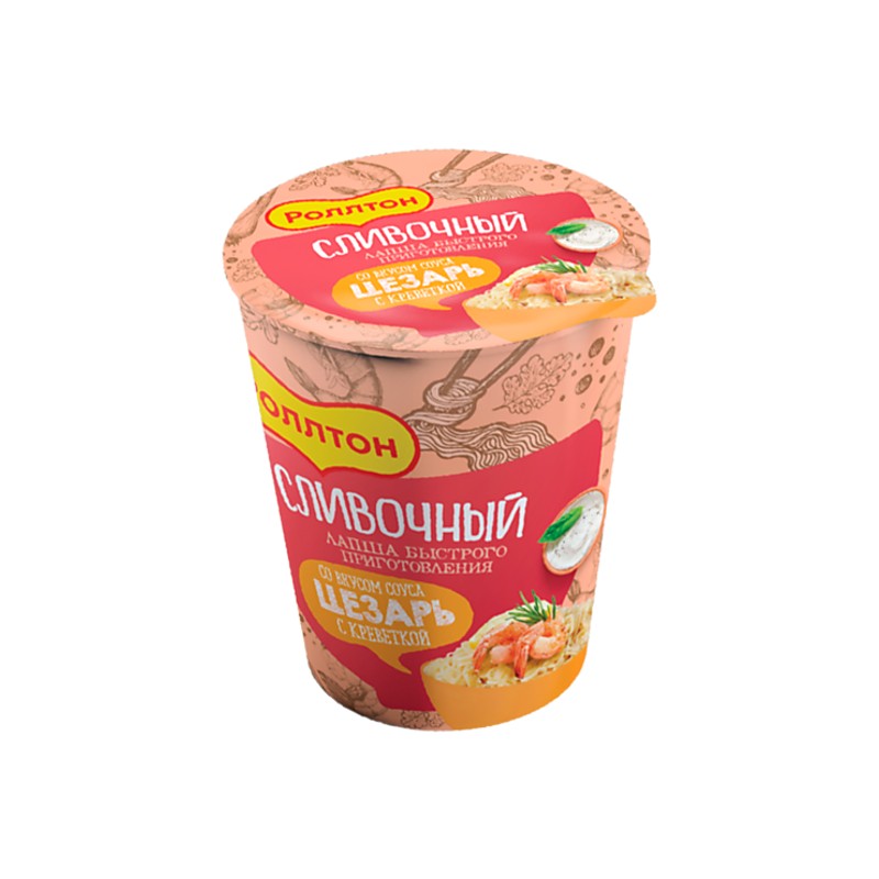 Роллтон лапша со вкусом соуса цезарь с креветками 70 г стакан