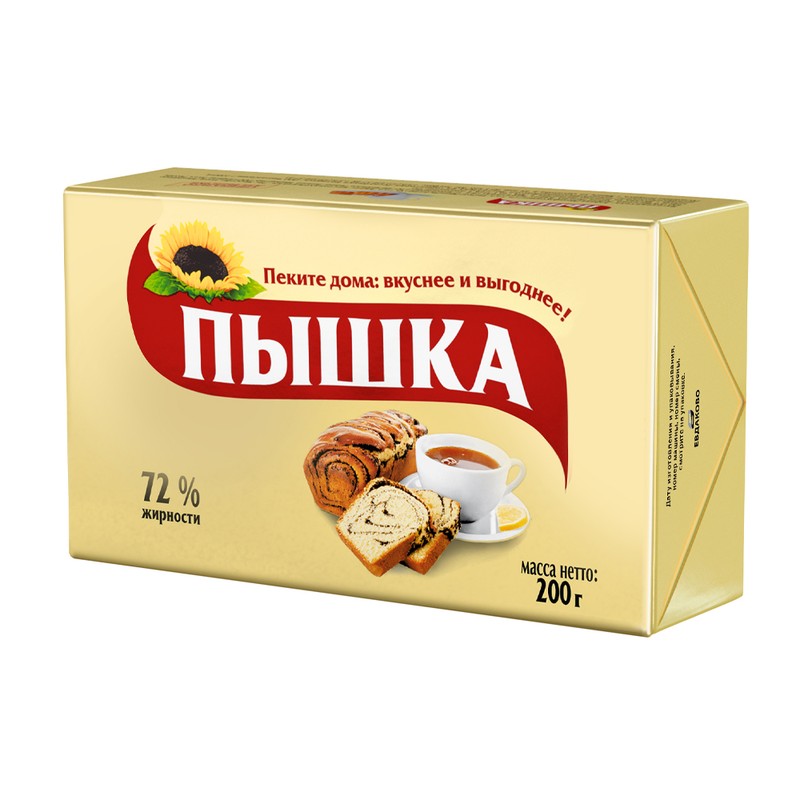 Маргарин для выпечки пышка 72% 200гр