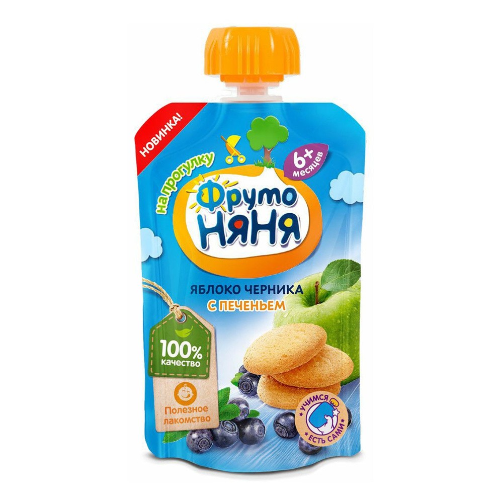 Пюре фрутоняня яблоко/черника/печенье 90г д/п