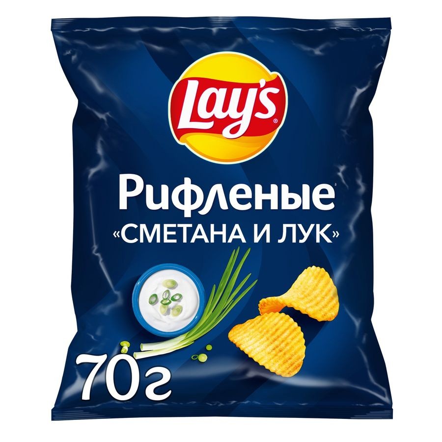 Чипсы лейс рифленые сметана и лук 70г
