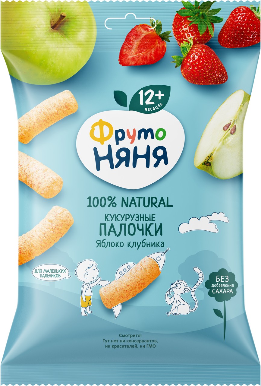 Кукурузные палочки фн с яблоком и клубника 20г