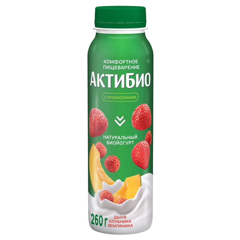Йогурт актибио пит дыня-клубник-землян 260г