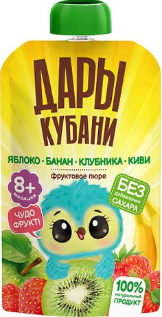 Пюре дары кубани яблоко-банан-клубника-киви 90г д/п