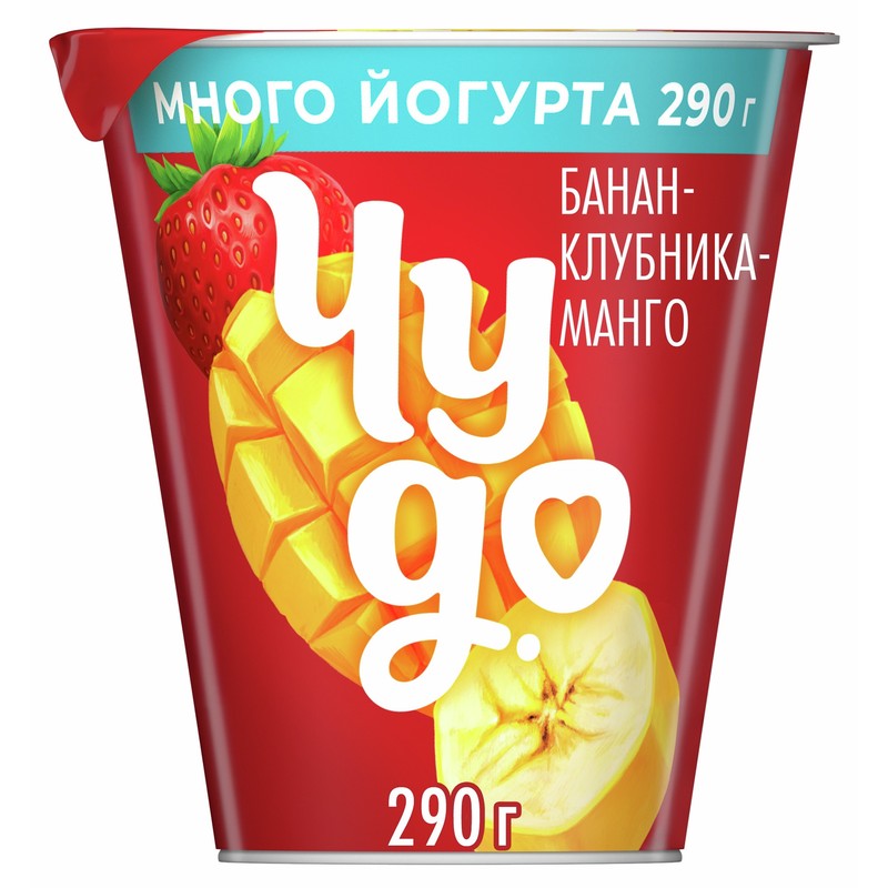 Йогурт чудо банан-клубника-манго моностакан 290г