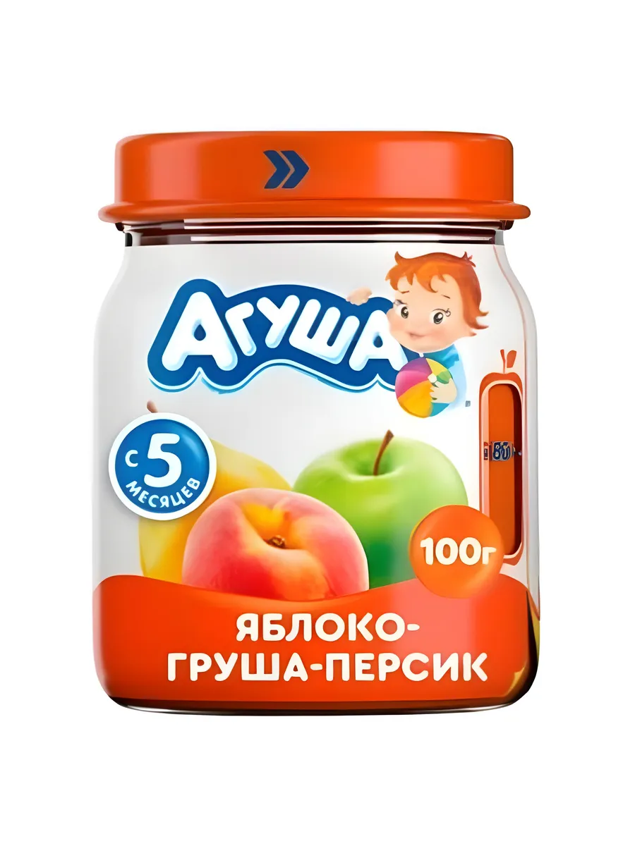 Пюре агуша яблоко/груша/персик 100г с/б
