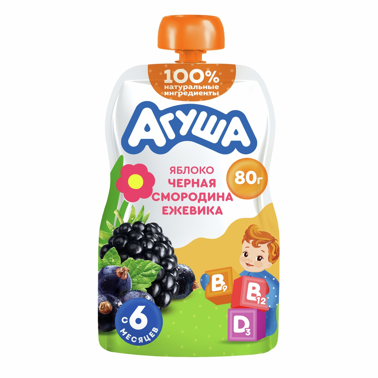 Пюре агуша яблоко-черн смородина-ежевика 80г