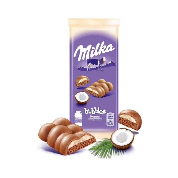 ПЛИТКА ШОКОЛАД МИЛКА bubbles КОКОС 92 Г