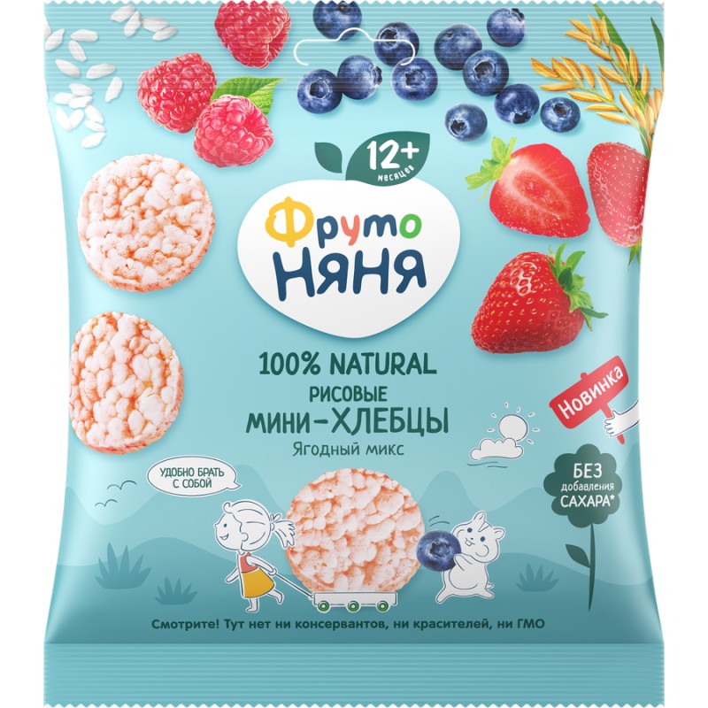 ФрутоНяня Мини-Хлебцы рисовые с ябл/клубн/черника/малина 30г
