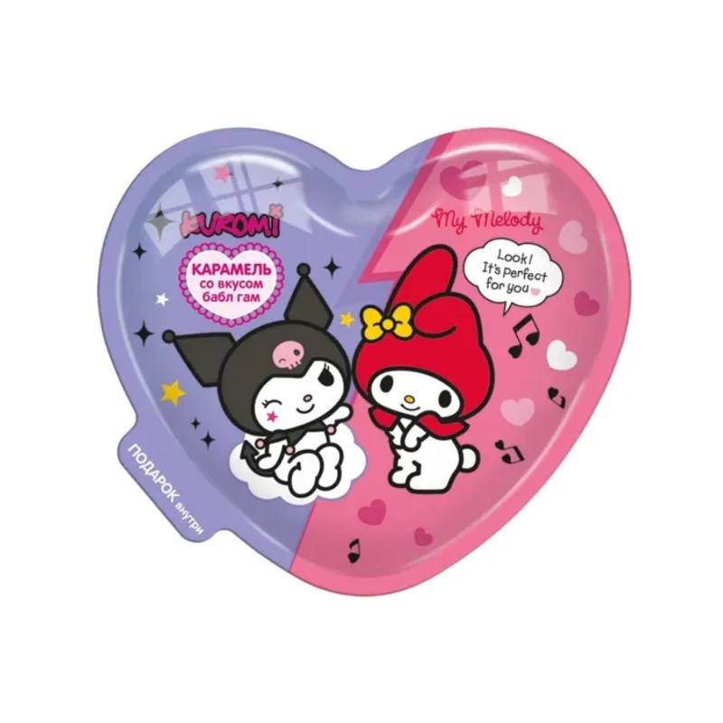 Карамель в пласт сердце с подарком kuromi my melody 15г