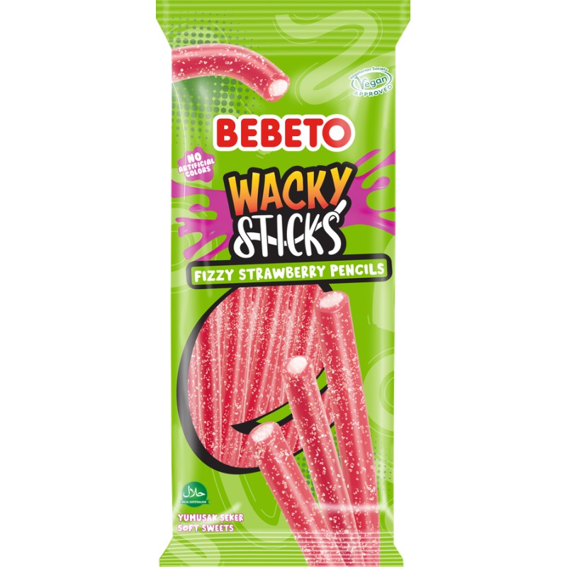Мармелад жев бебето wacky sticks fizzy strawberry pencils 160г