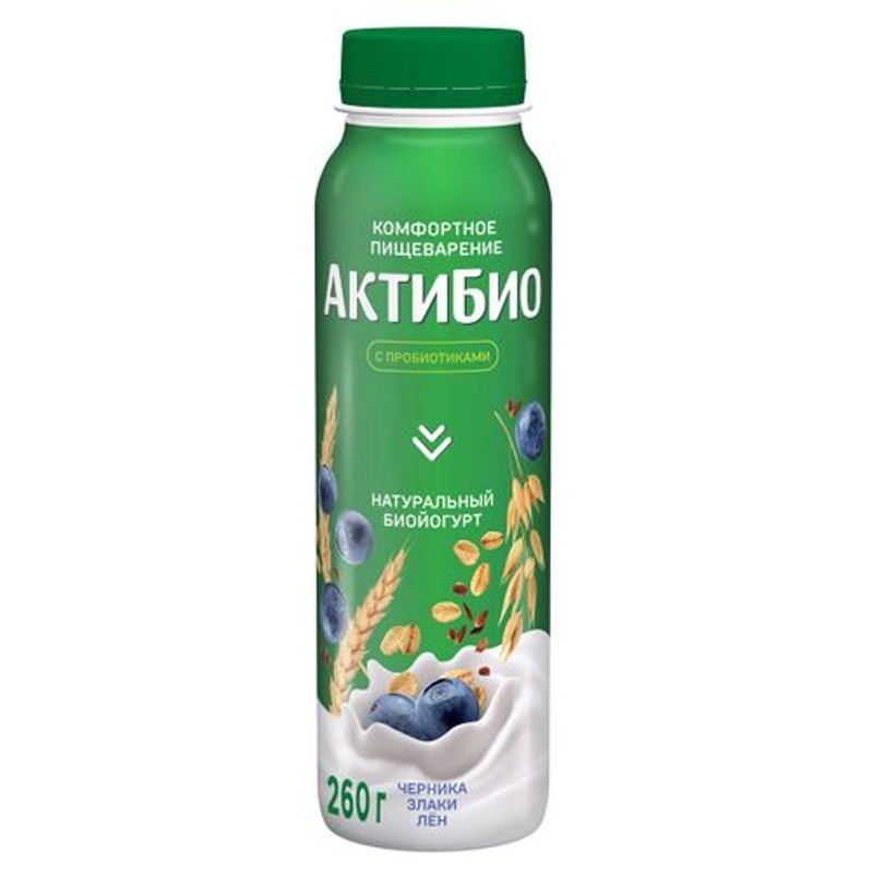 Йогурт актибио клубника черника 260г бутылка