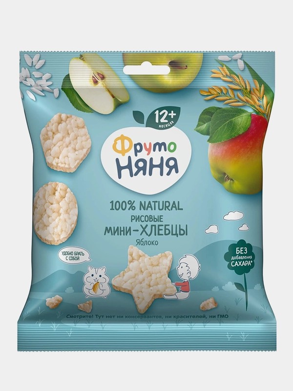 Хлебцы мини фрутоняня рисовые яблоко/мультифрукт 30г