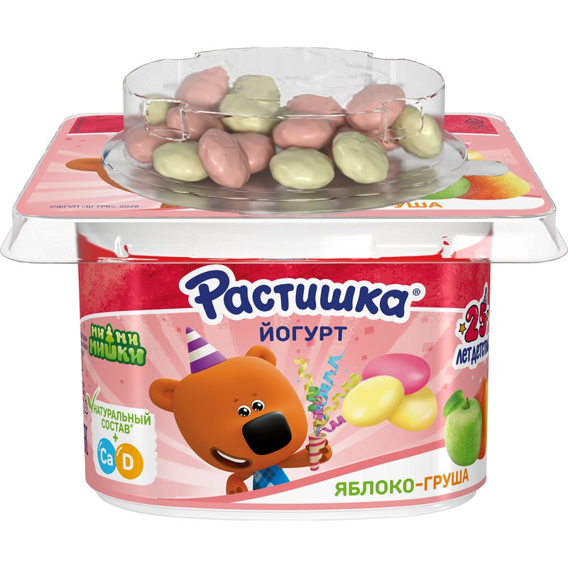 Йогурт растишка 118г обогащ с печеньем яблоко-груша
