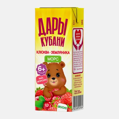 Морс дары кубани клюква земляника 0,2л