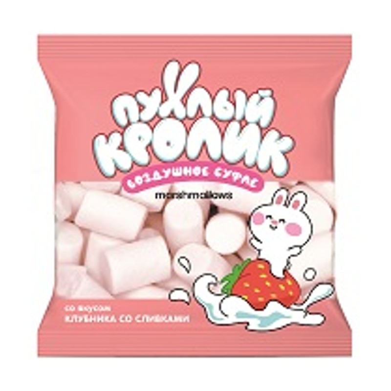 Маршмеллоу пухлый кролик со вкусом клубника со сливками 85г