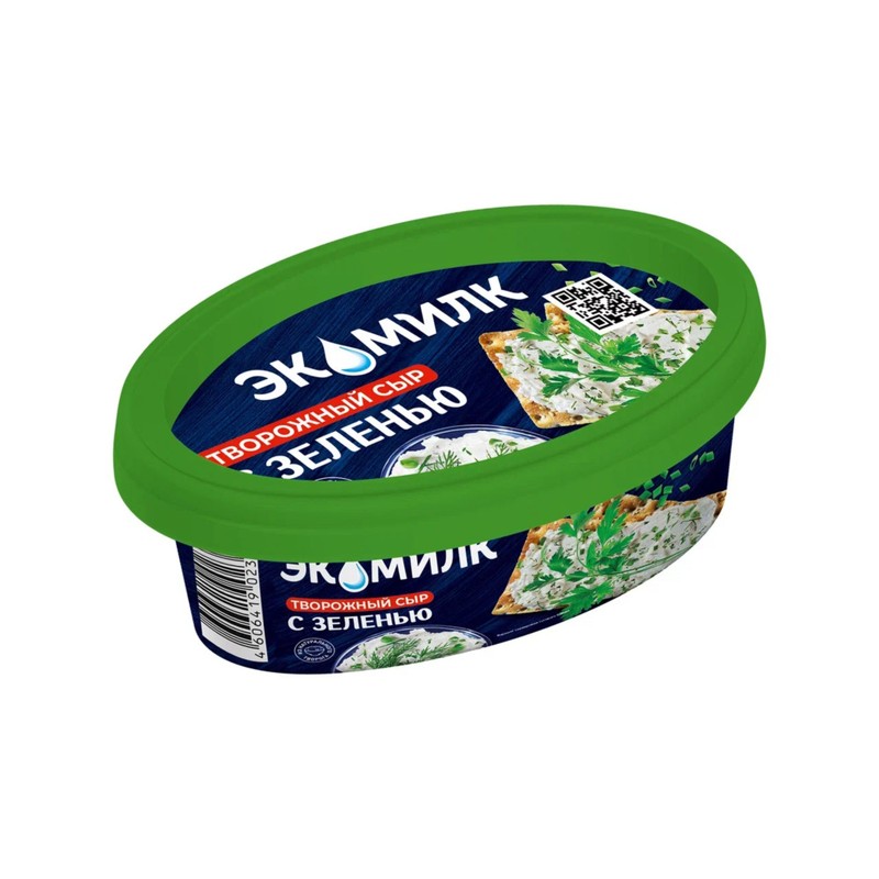 Сыр творожный сливочный экомилк 60% с зеленью 120г