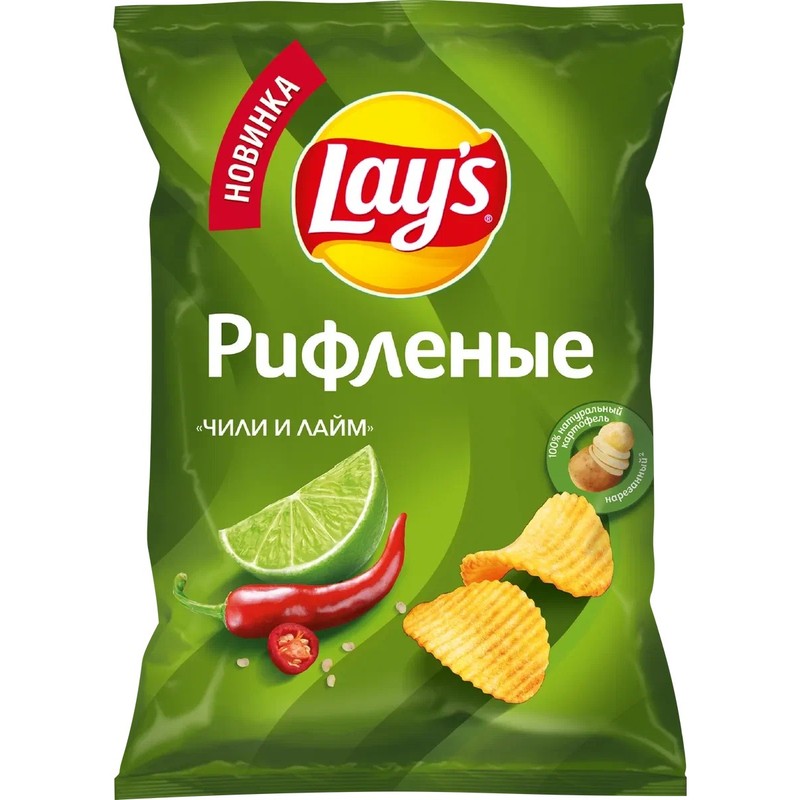 Чипсы лейс рифленые чили и лайм 105г