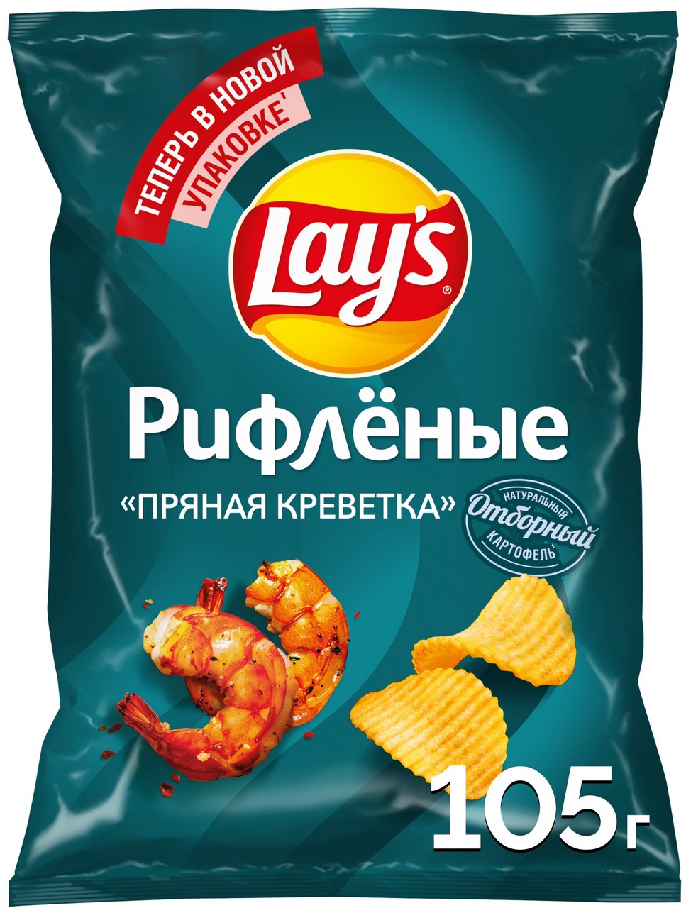 Чипсы лейс рифлен пряная креветка 105г