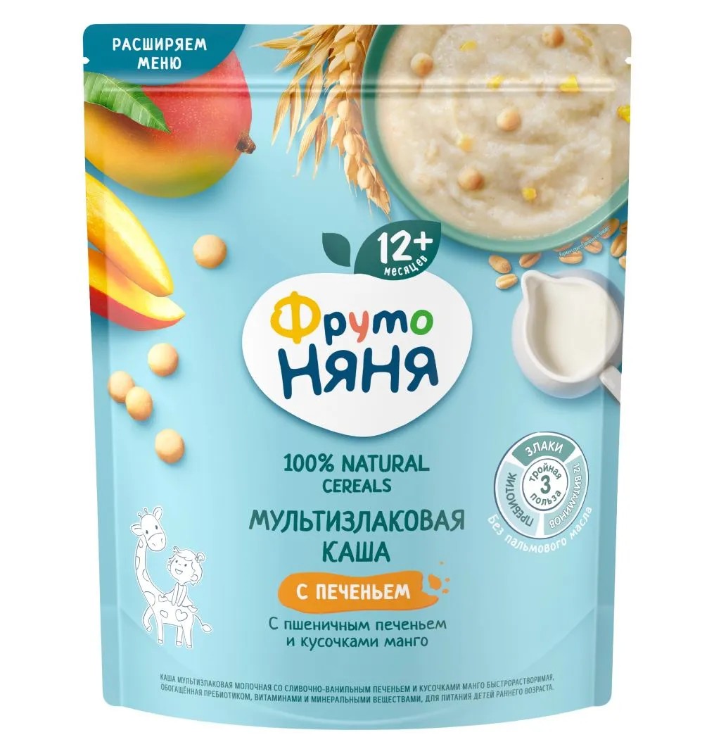 Каша фрутоняня мультизлак со сливоч ваниль печеньем и кусоч манго 190г