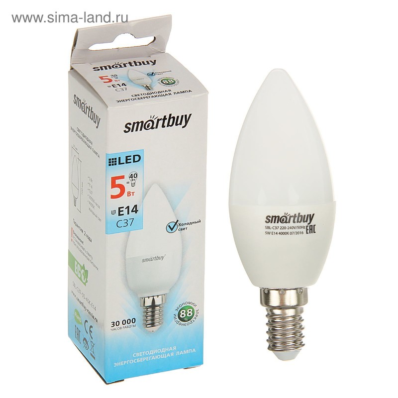 Светодиодная лампа led smartbuy с37-15w /е14