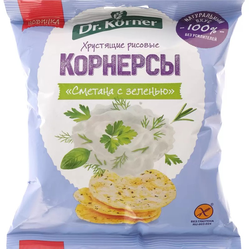 Продукт хрустящ зерновой доктор кернер корнерсы сметана зелень 40г