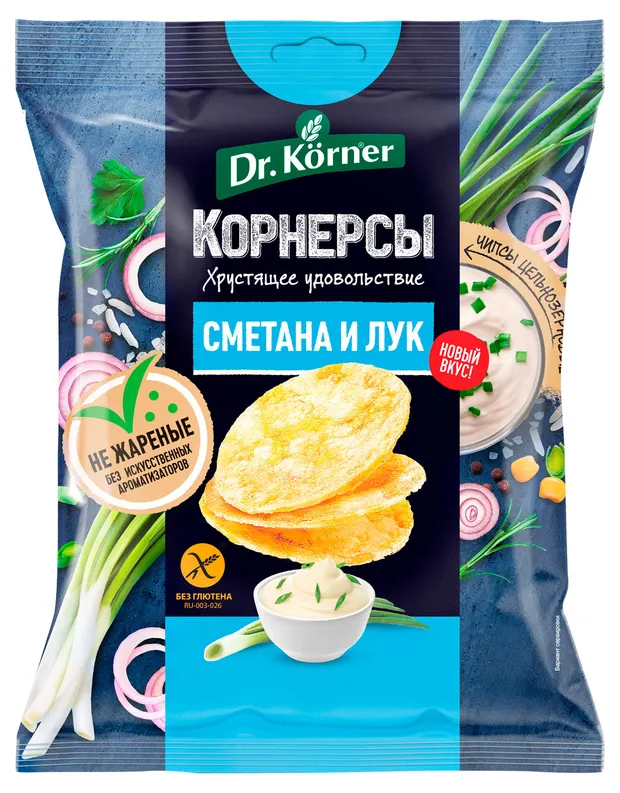 Продукт хрустящ зерновой доктор кернер корнерсы сметана лук 40г