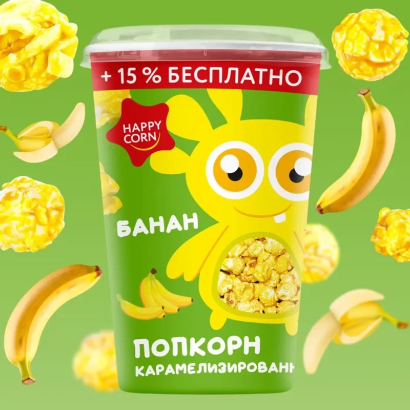 Воздушная кукуруза хэппи корн со вкусом банан 100г стакан