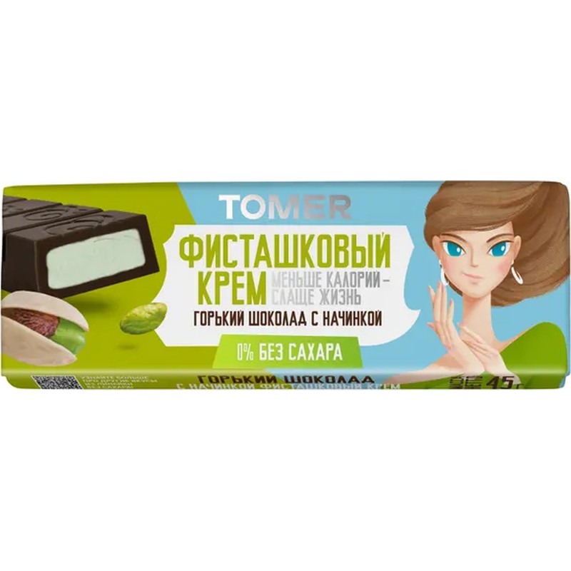 Шоколад томер горький фисташковый крем б/сахара 55г