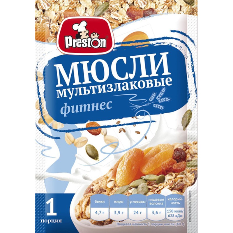 Мюсли престон мультизлаковые шоколад/орех 40г