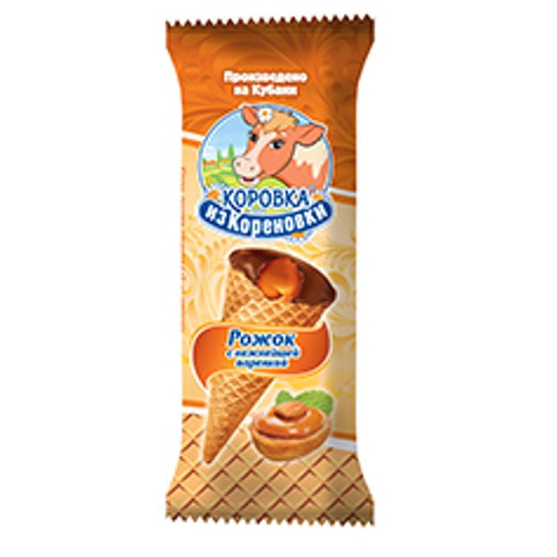 Рожок ваф коровка из кореновки 19% 40г крем десерт с варенкой