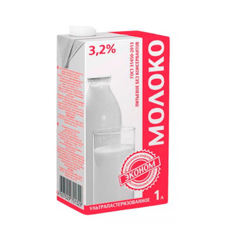 Молоко ультрапаст эконом 3,2% 1л тба