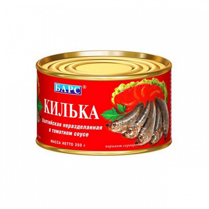 Килька натуральная в томат соусе барс №6 250г ж/б